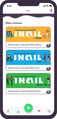 Schermata dell'app MUV Game delle sfide di INAIL